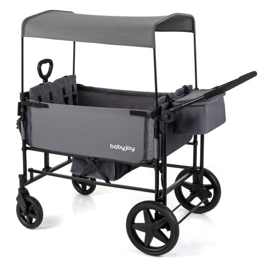Foldable Wagon Stroller for 4 Kids with Removable Canopy and Adjustable Push-Gray LuxuryLifeWay Online Store
