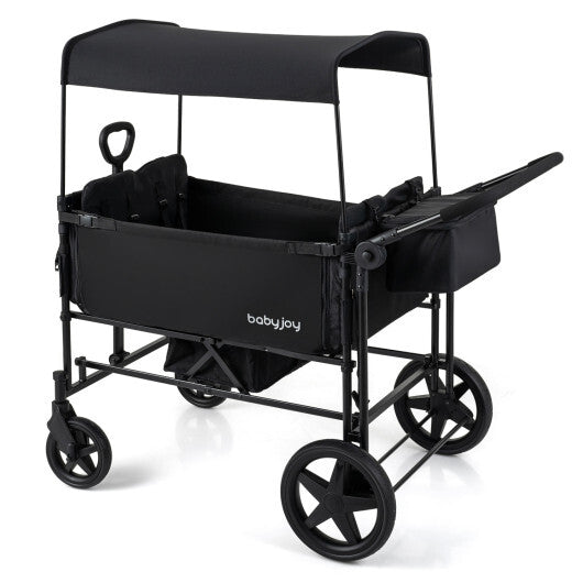 Foldable Wagon Stroller for 4 Kids with Removable Canopy and Adjustable Push-Gray LuxuryLifeWay Online Store