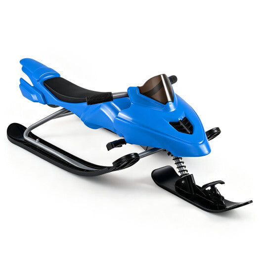 Kids Snow Racer Sled with Brakes & Tow Ropes and Steering Handle for Winter-Blue LuxuryLifeWay Online Store