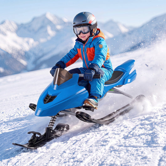 Kids Snow Racer Sled with Brakes & Tow Ropes and Steering Handle for Winter-Blue LuxuryLifeWay Online Store