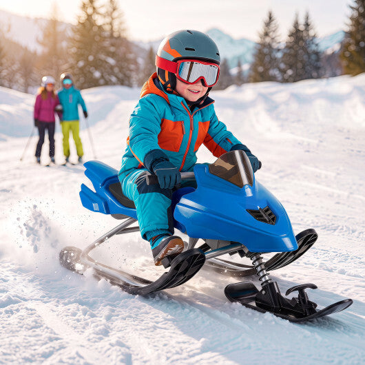 Kids Snow Racer Sled with Brakes & Tow Ropes and Steering Handle for Winter-Blue LuxuryLifeWay Online Store