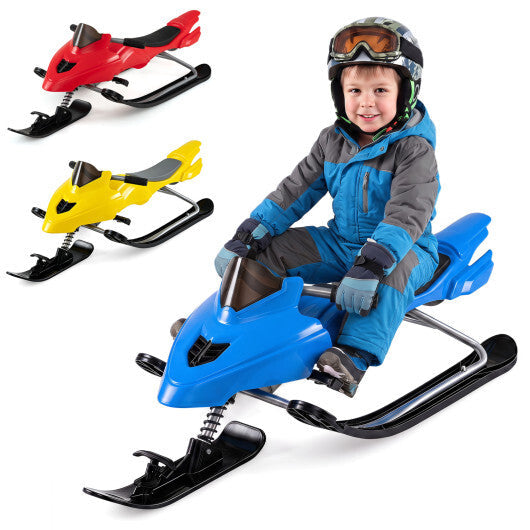 Kids Snow Racer Sled with Brakes & Tow Ropes and Steering Handle for Winter-Blue LuxuryLifeWay Online Store
