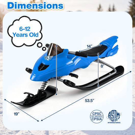 Kids Snow Racer Sled with Brakes & Tow Ropes and Steering Handle for Winter-Blue LuxuryLifeWay Online Store