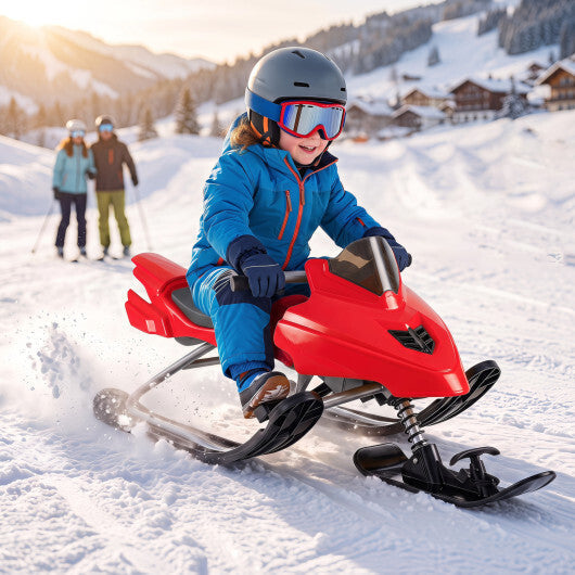 Kids Snow Racer Sled with Brakes & Tow Ropes and Steering Handle for Winter-Blue LuxuryLifeWay Online Store
