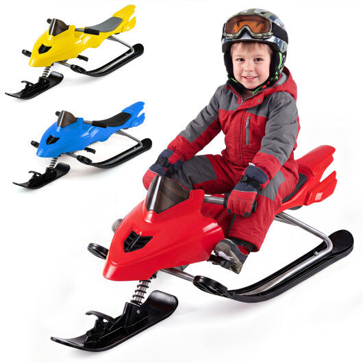 Kids Snow Racer Sled with Brakes & Tow Ropes and Steering Handle for Winter-Blue LuxuryLifeWay Online Store
