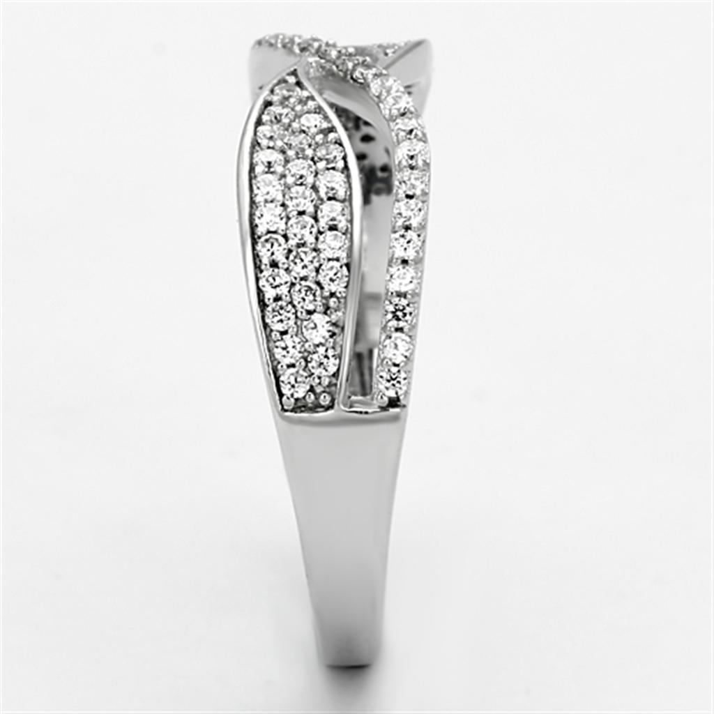 TS108 - Rhodium 925 Sterling Silver Ring with AAA Grade CZ  in Clear LuxuryLifeWay Online Store