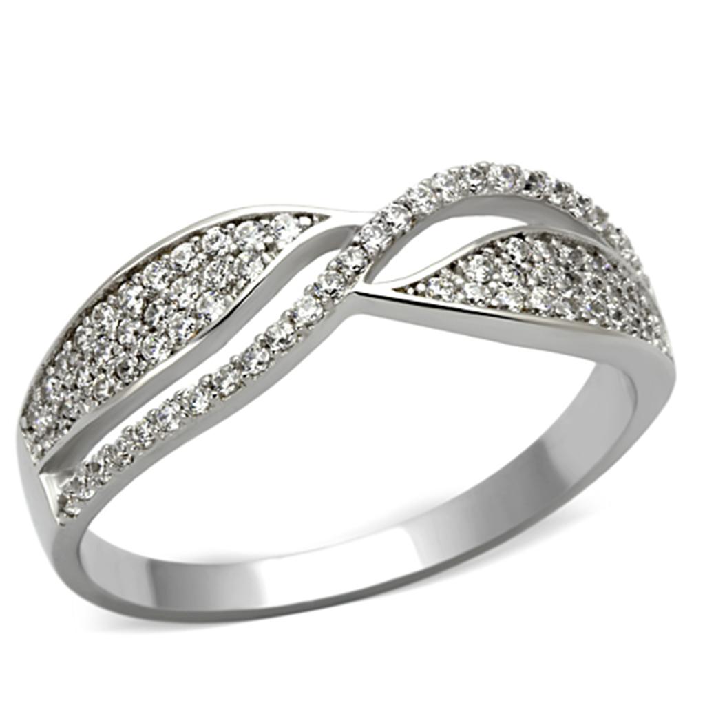 TS108 - Rhodium 925 Sterling Silver Ring with AAA Grade CZ  in Clear LuxuryLifeWay Online Store