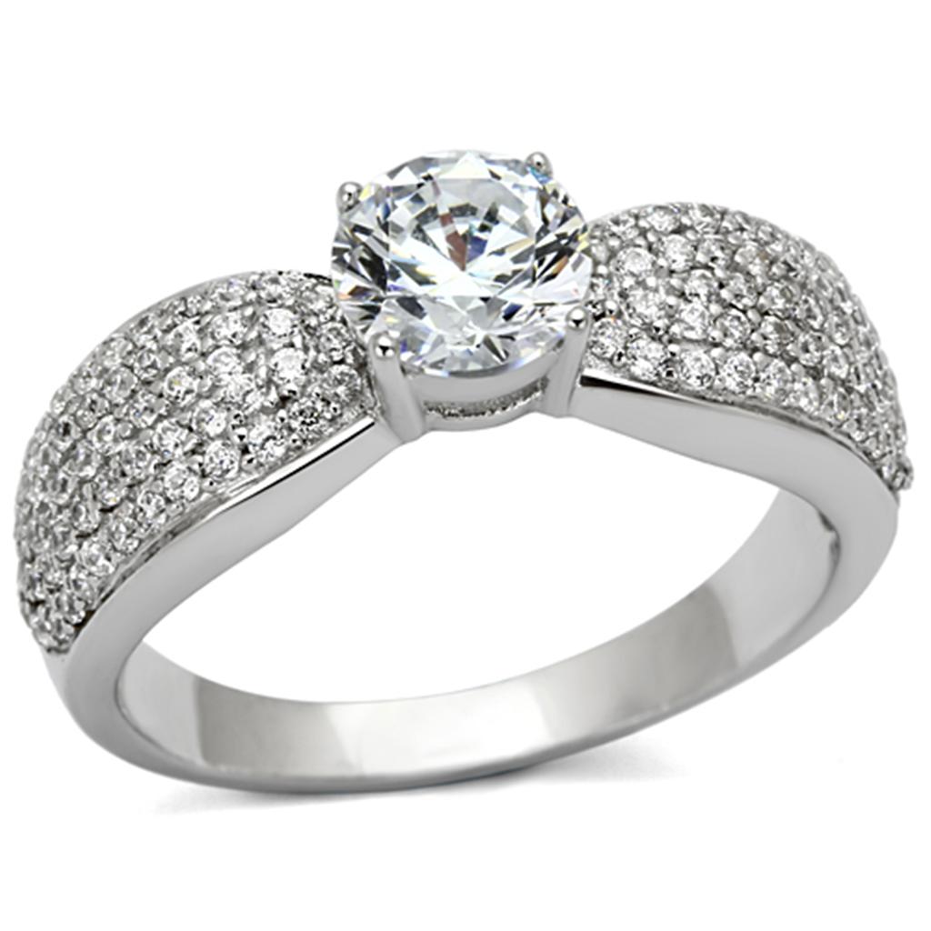 TS119 - Rhodium 925 Sterling Silver Ring with AAA Grade CZ  in Clear LuxuryLifeWay Online Store