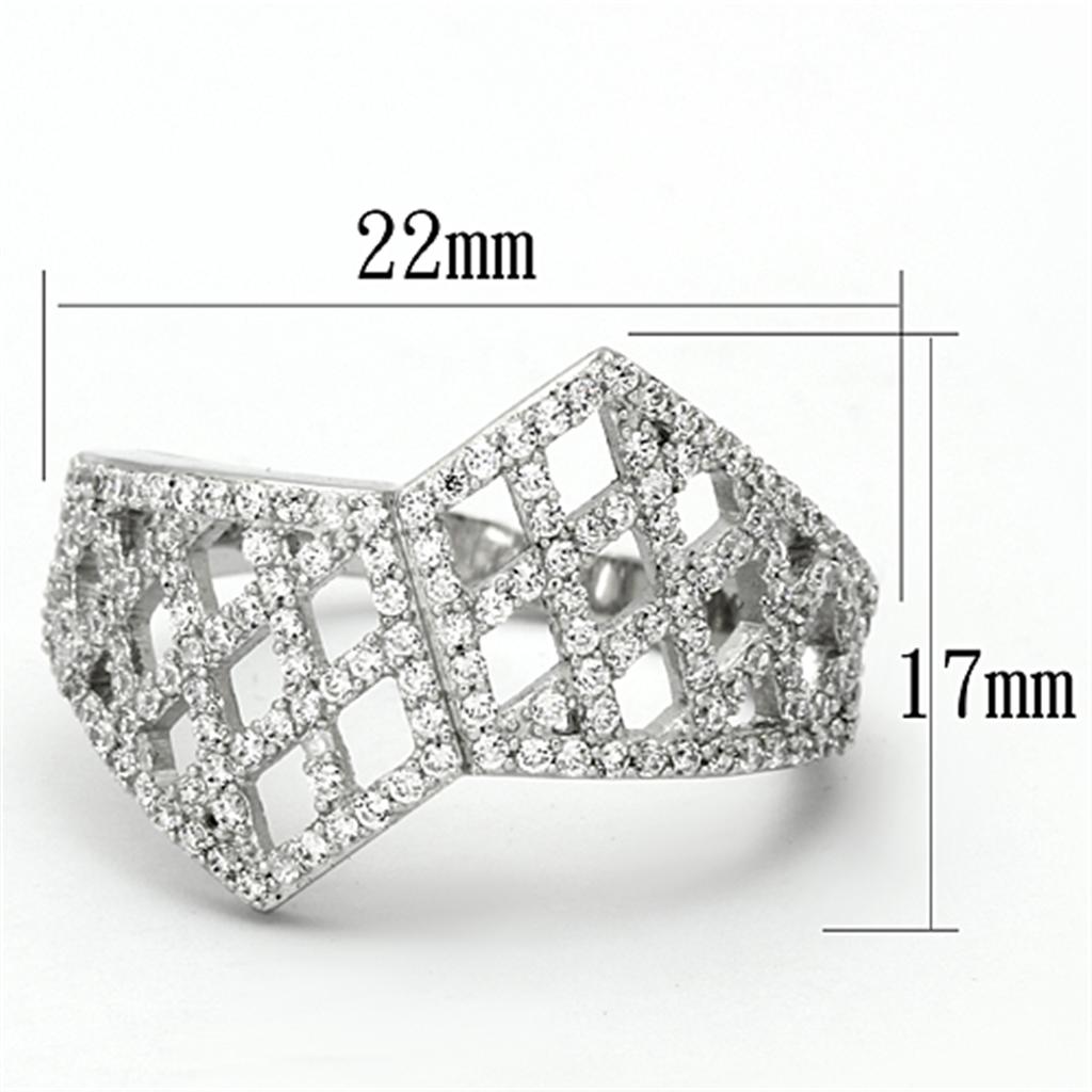 TS122 - Rhodium 925 Sterling Silver Ring with AAA Grade CZ  in Clear LuxuryLifeWay Online Store