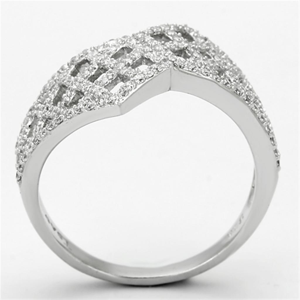 TS122 - Rhodium 925 Sterling Silver Ring with AAA Grade CZ  in Clear LuxuryLifeWay Online Store