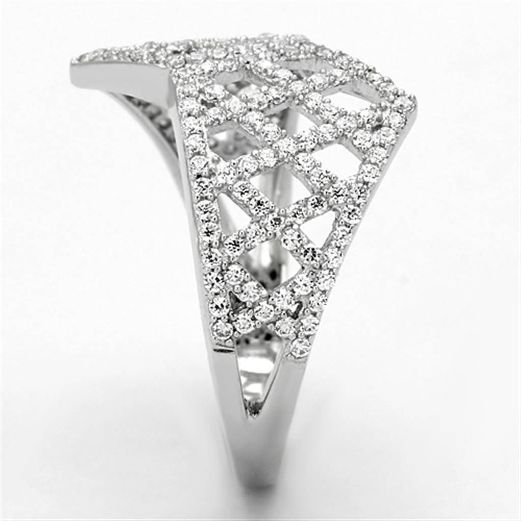 TS122 - Rhodium 925 Sterling Silver Ring with AAA Grade CZ  in Clear LuxuryLifeWay Online Store