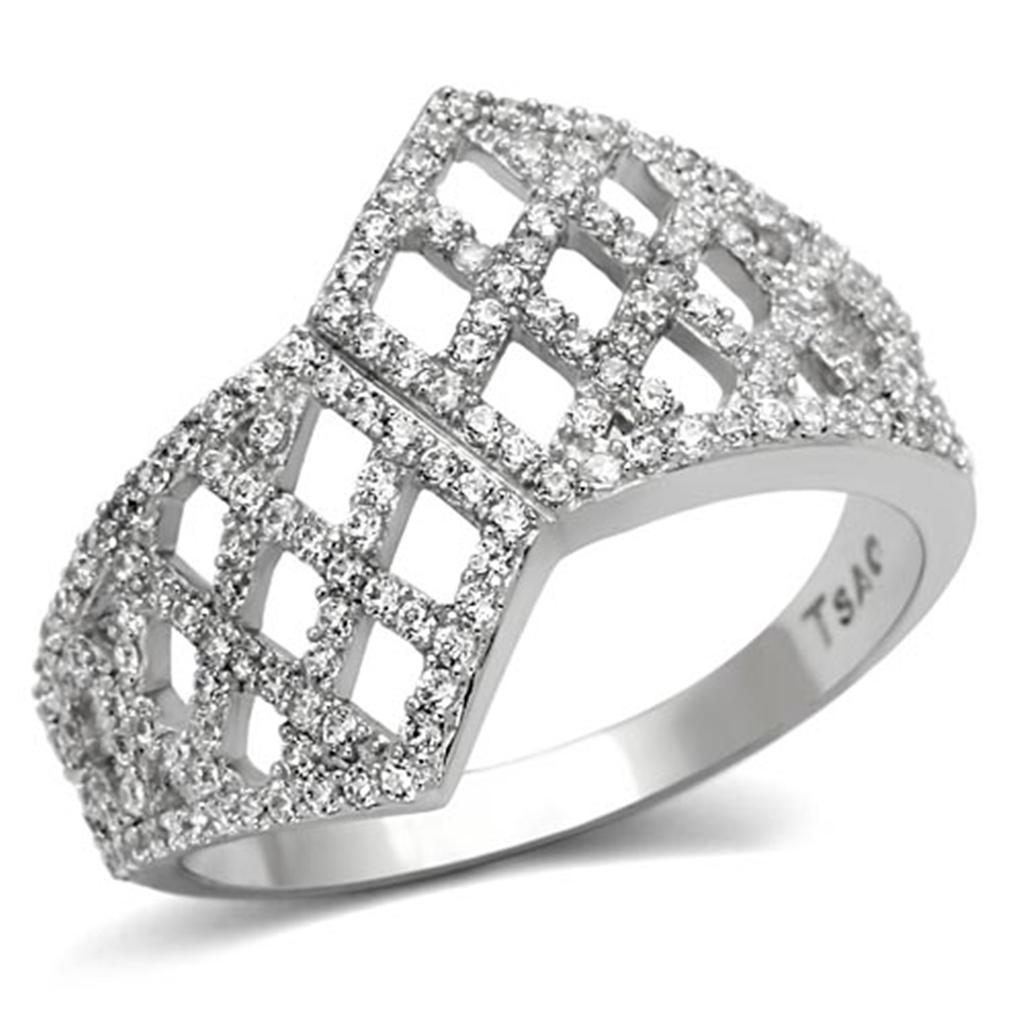 TS122 - Rhodium 925 Sterling Silver Ring with AAA Grade CZ  in Clear LuxuryLifeWay Online Store