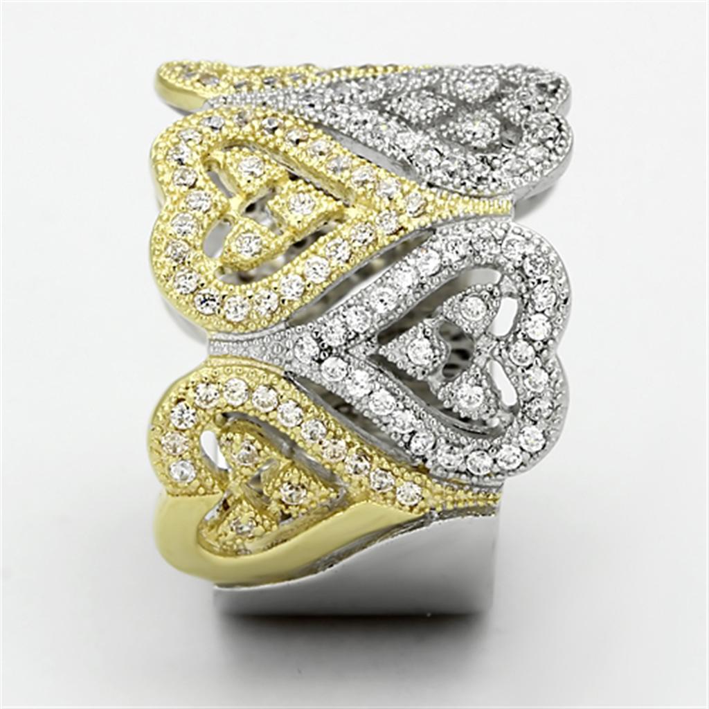 TS126 - Gold+Rhodium 925 Sterling Silver Ring with AAA Grade CZ  in Champagne LuxuryLifeWay Online Store