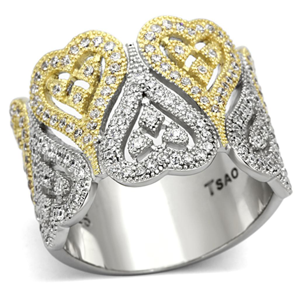 TS126 - Gold+Rhodium 925 Sterling Silver Ring with AAA Grade CZ  in Champagne LuxuryLifeWay Online Store