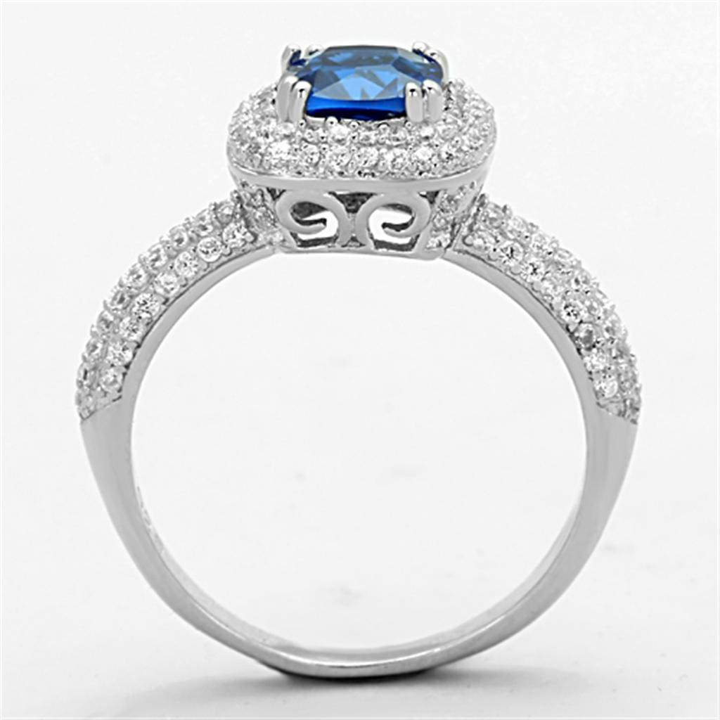TS137 - Rhodium 925 Sterling Silver Ring with Synthetic Spinel in London Blue LuxuryLifeWay Online Store