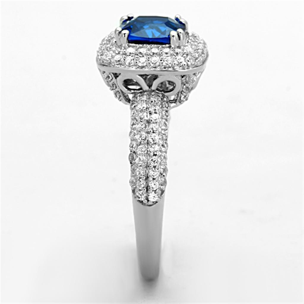 TS137 - Rhodium 925 Sterling Silver Ring with Synthetic Spinel in London Blue LuxuryLifeWay Online Store