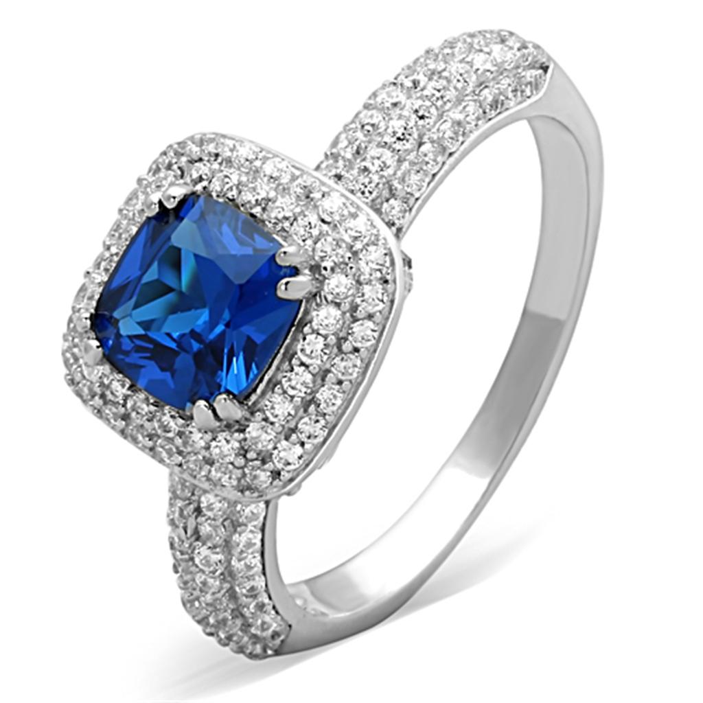 TS137 - Rhodium 925 Sterling Silver Ring with Synthetic Spinel in London Blue LuxuryLifeWay Online Store