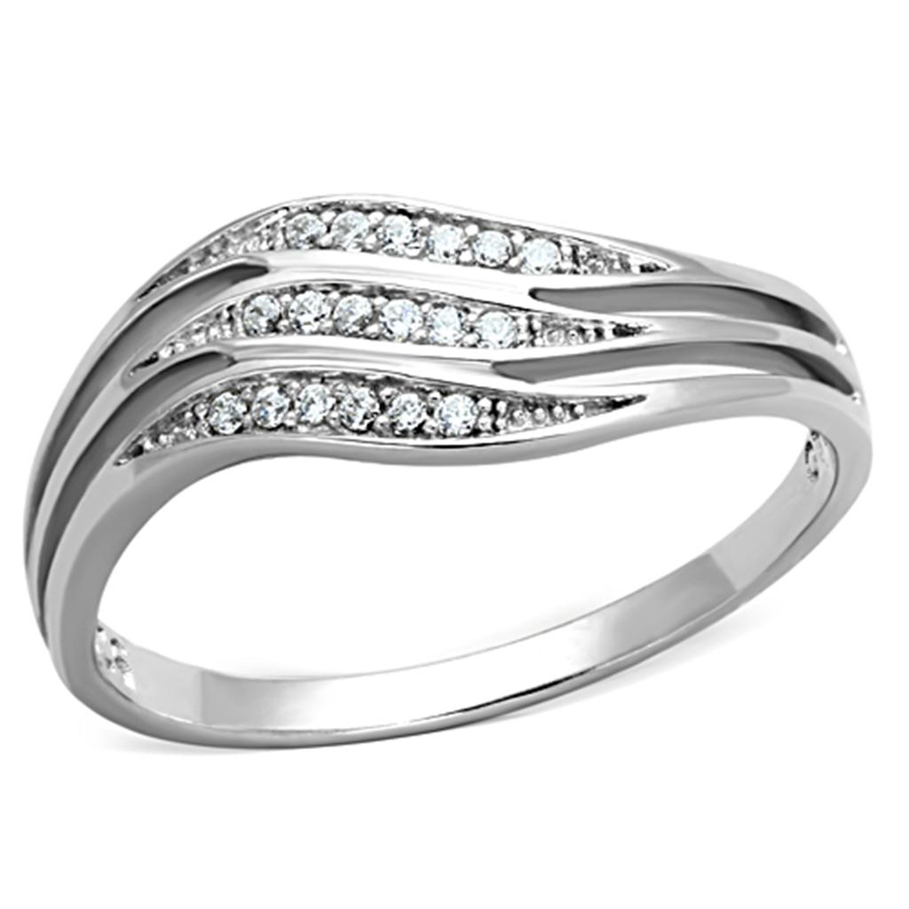 TS143 - Rhodium 925 Sterling Silver Ring with AAA Grade CZ  in Clear LuxuryLifeWay Online Store