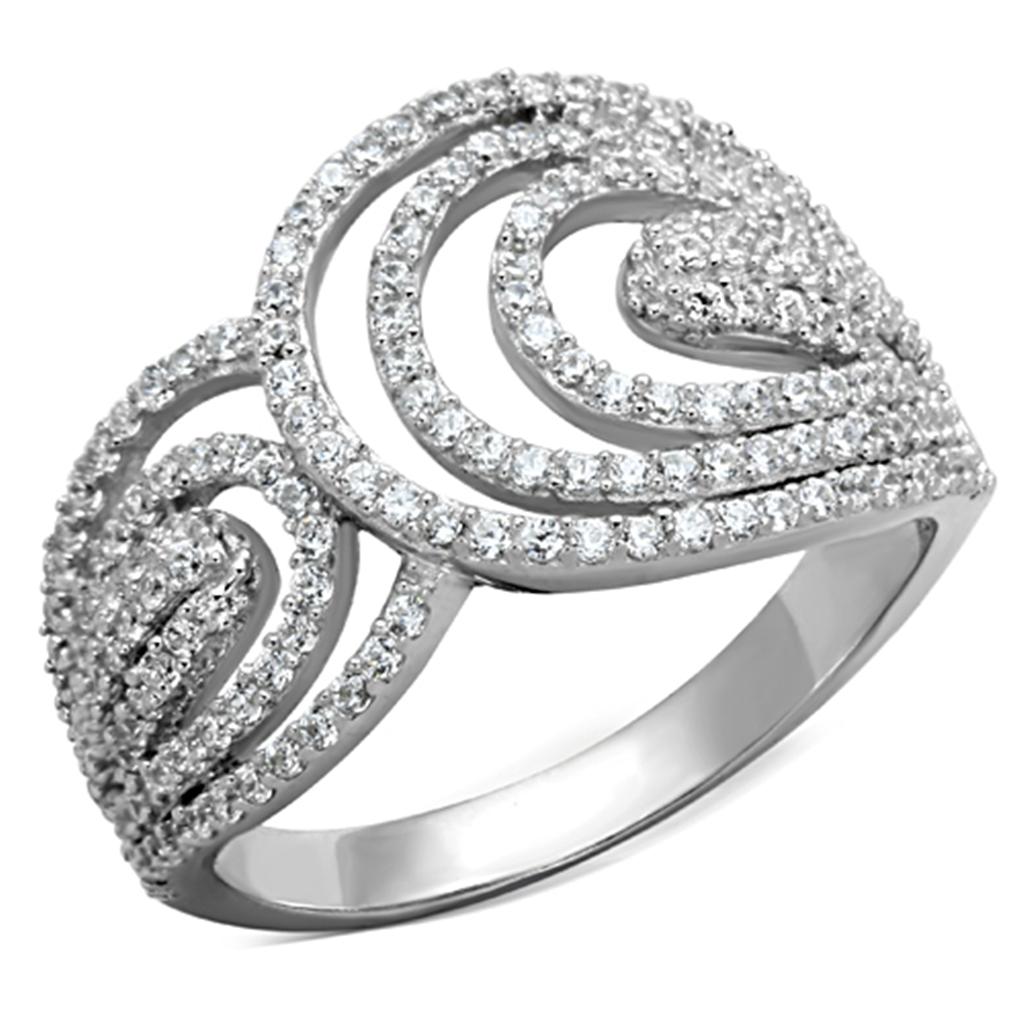 TS147 - Rhodium 925 Sterling Silver Ring with AAA Grade CZ  in Clear LuxuryLifeWay Online Store