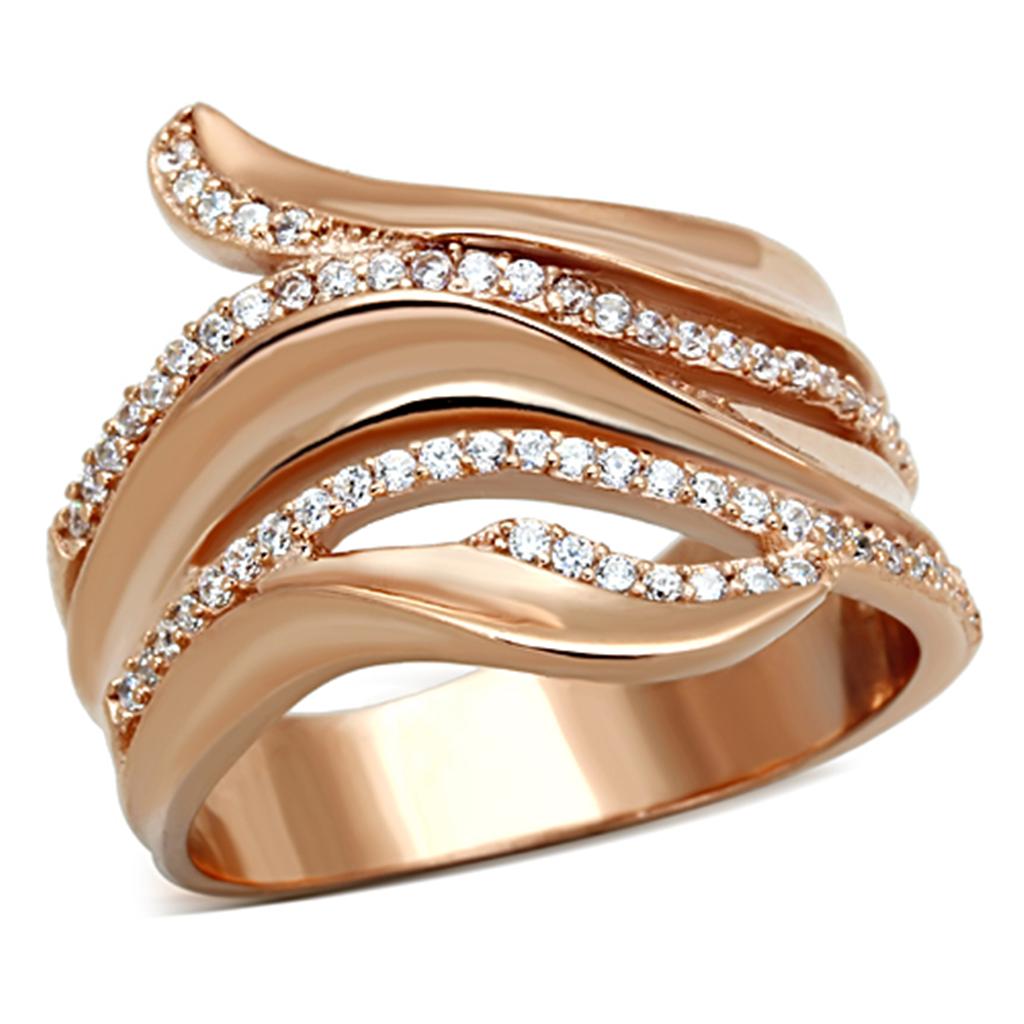 TS168 - Rose Gold 925 Sterling Silver Ring with AAA Grade CZ  in Clear LuxuryLifeWay Online Store
