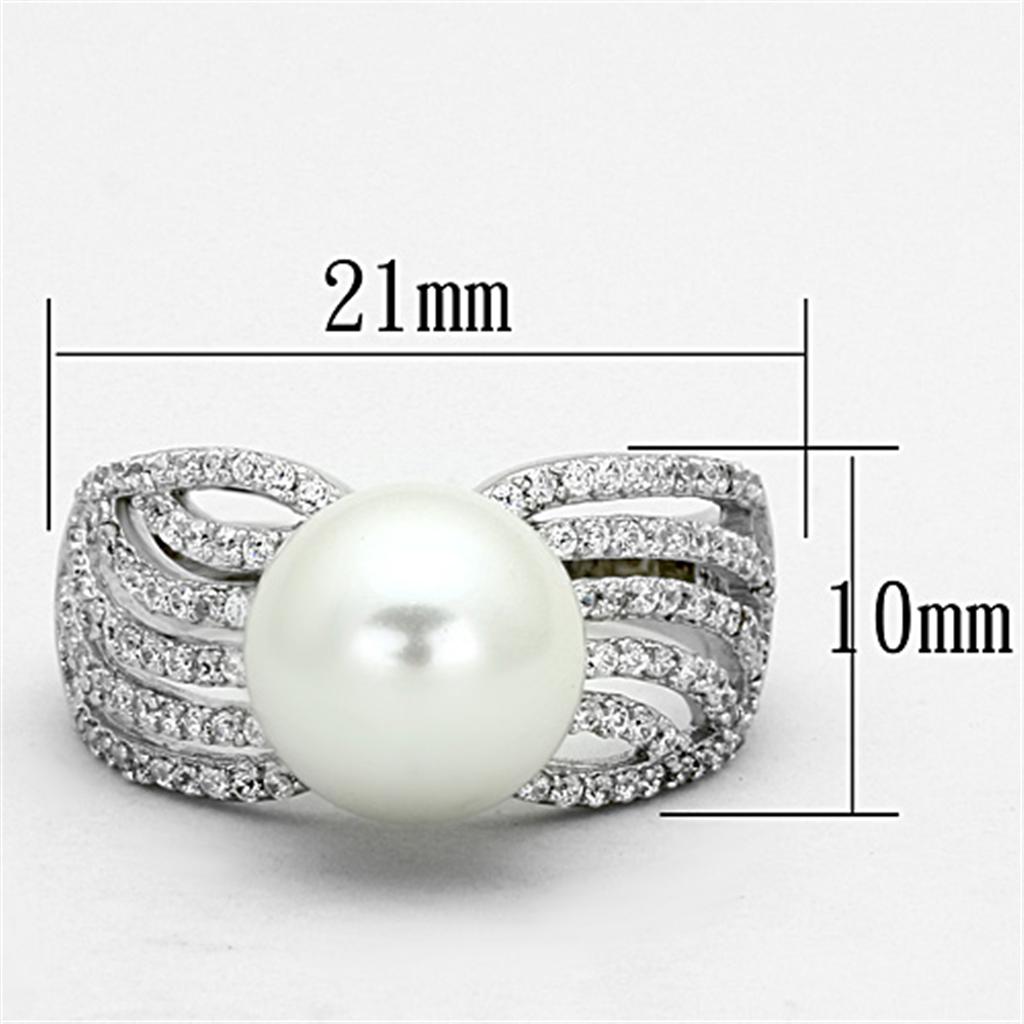 TS169 - Rhodium 925 Sterling Silver Ring with Synthetic Pearl in White LuxuryLifeWay Online Store