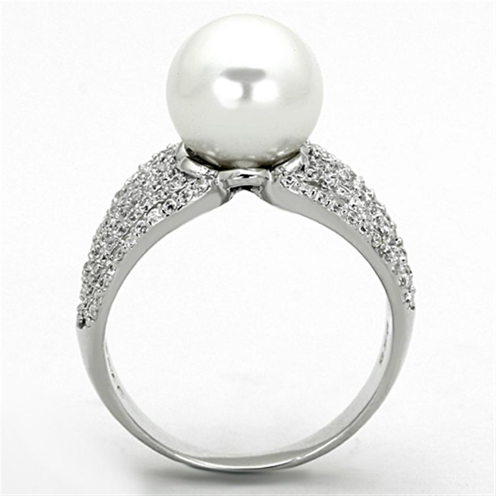 TS169 - Rhodium 925 Sterling Silver Ring with Synthetic Pearl in White LuxuryLifeWay Online Store
