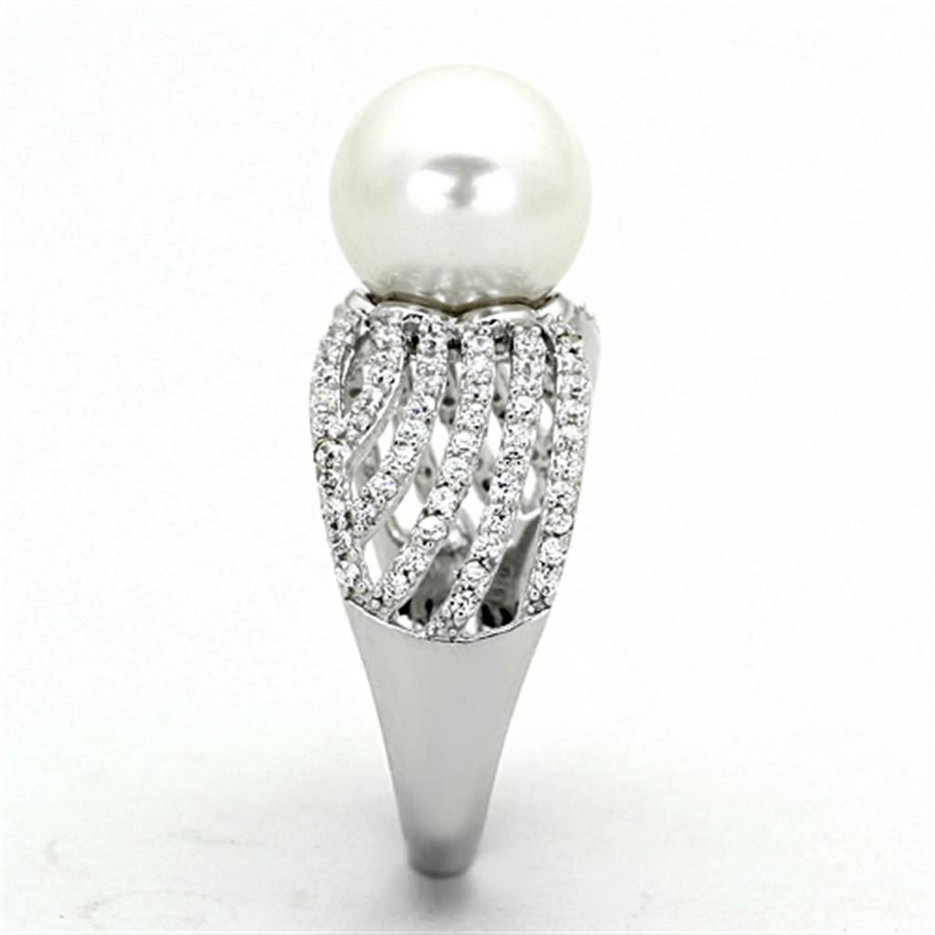 TS169 - Rhodium 925 Sterling Silver Ring with Synthetic Pearl in White LuxuryLifeWay Online Store