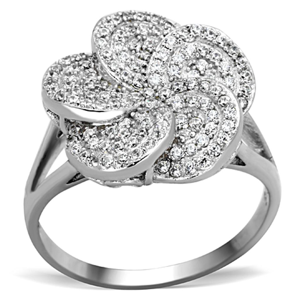 TS171 - Rhodium 925 Sterling Silver Ring with AAA Grade CZ  in Clear LuxuryLifeWay Online Store