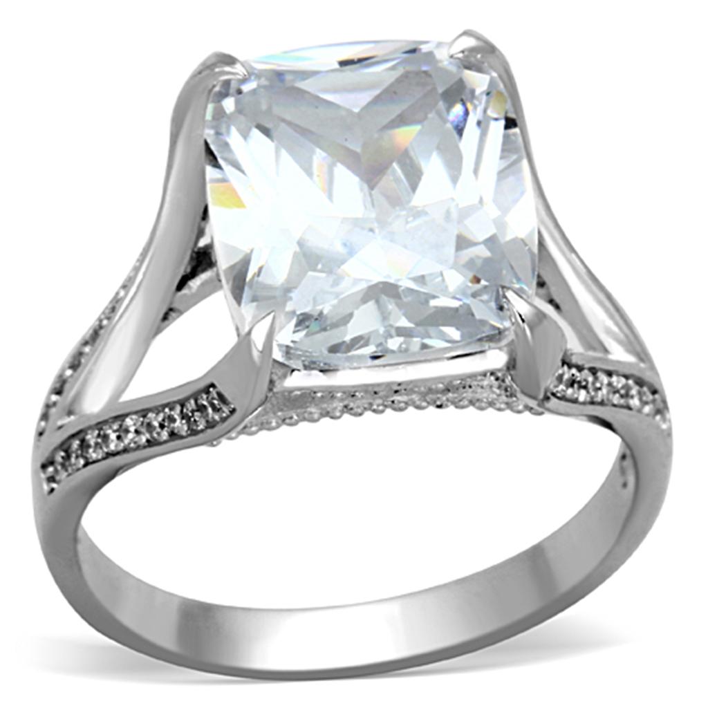 TS174 - Rhodium 925 Sterling Silver Ring with AAA Grade CZ  in Clear LuxuryLifeWay Online Store