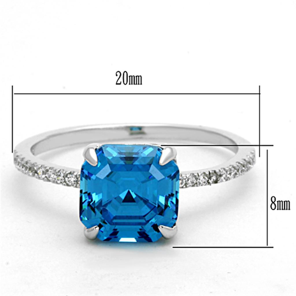 TS178 - Rhodium 925 Sterling Silver Ring with Cubic  in Sea Blue LuxuryLifeWay Online Store