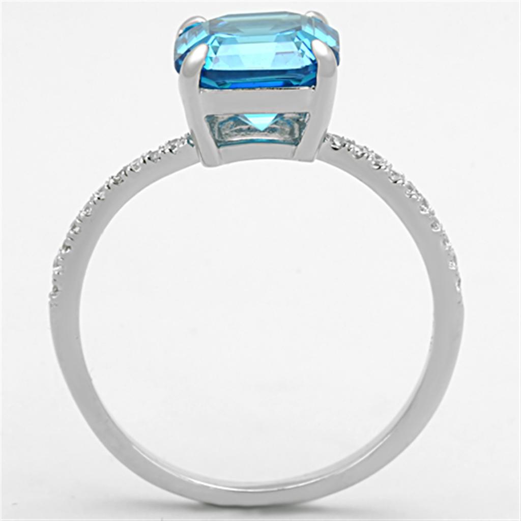 TS178 - Rhodium 925 Sterling Silver Ring with Cubic  in Sea Blue LuxuryLifeWay Online Store