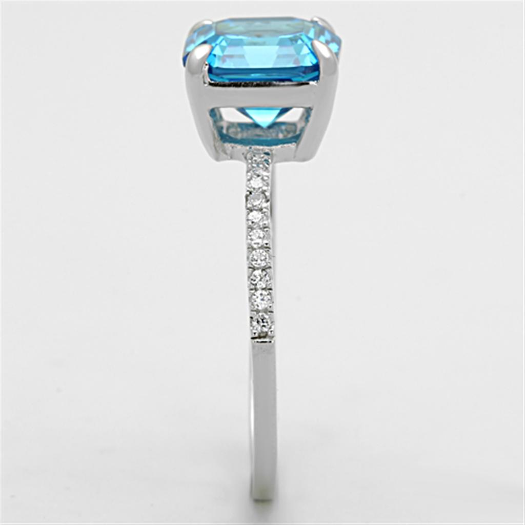 TS178 - Rhodium 925 Sterling Silver Ring with Cubic  in Sea Blue LuxuryLifeWay Online Store