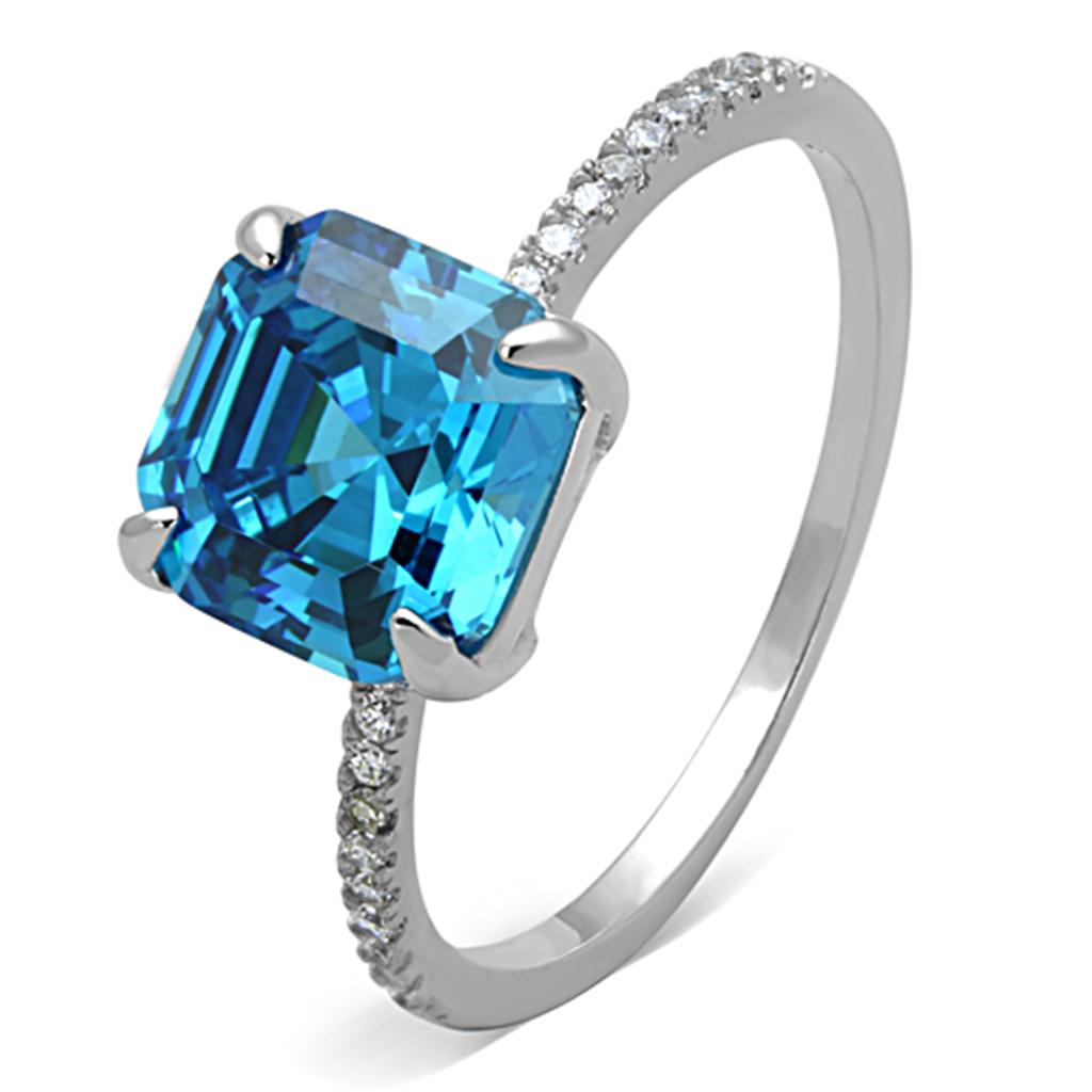 TS178 - Rhodium 925 Sterling Silver Ring with Cubic  in Sea Blue LuxuryLifeWay Online Store