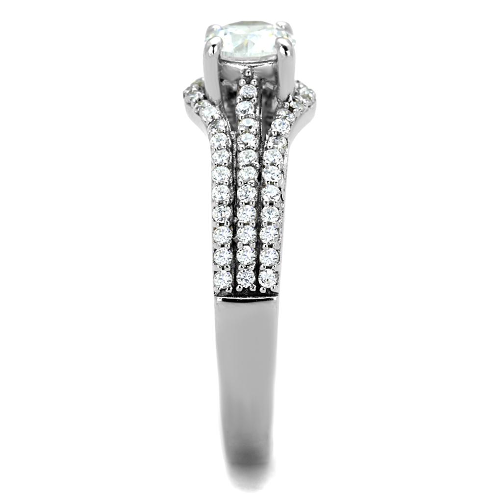TS188 - Rhodium 925 Sterling Silver Ring with AAA Grade CZ  in Clear LuxuryLifeWay Online Store