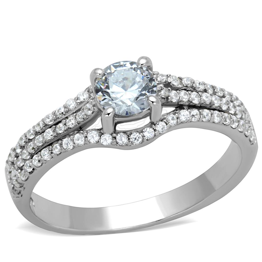 TS188 - Rhodium 925 Sterling Silver Ring with AAA Grade CZ  in Clear LuxuryLifeWay Online Store
