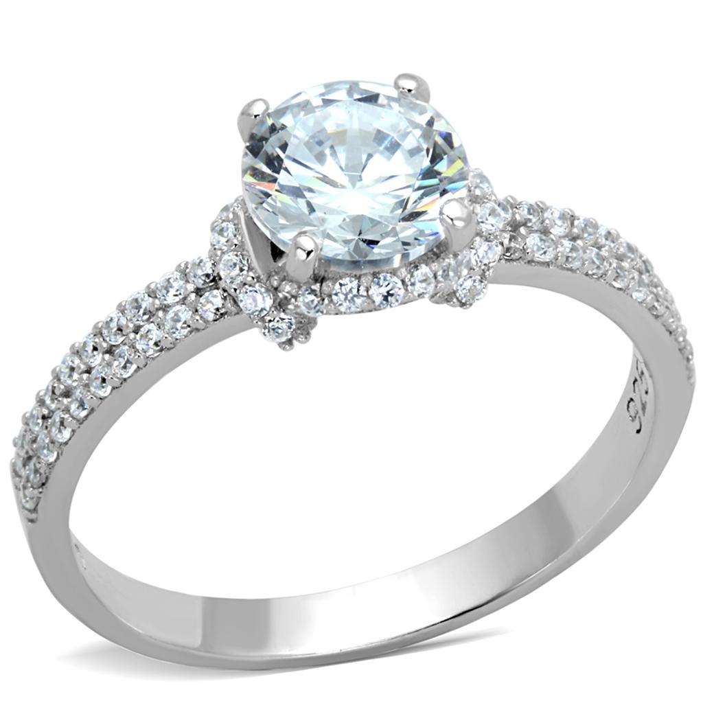 TS197 - Rhodium 925 Sterling Silver Ring with AAA Grade CZ  in Clear LuxuryLifeWay Online Store