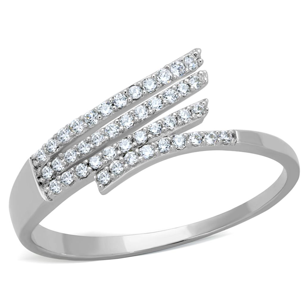 TS203 - Rhodium 925 Sterling Silver Ring with AAA Grade CZ  in Clear LuxuryLifeWay Online Store