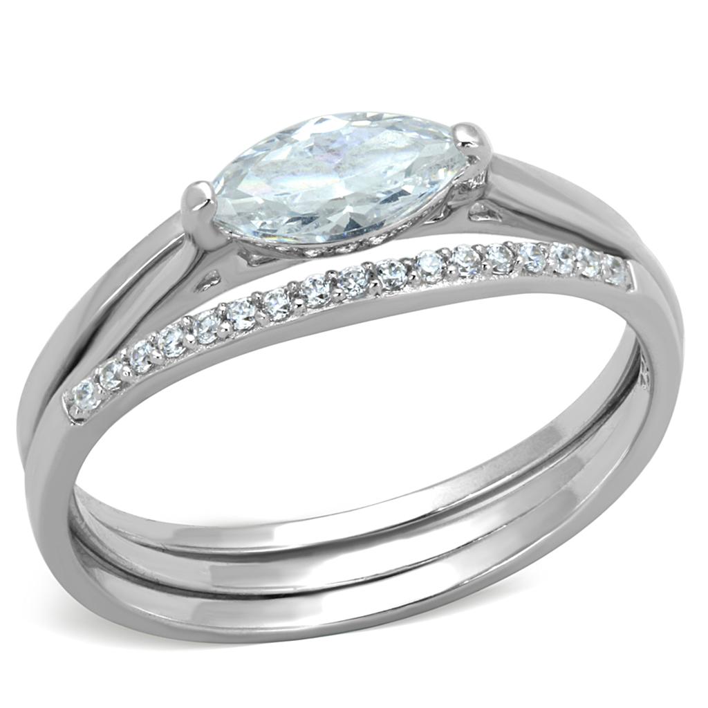 TS208 - Rhodium 925 Sterling Silver Ring with AAA Grade CZ  in Clear LuxuryLifeWay Online Store