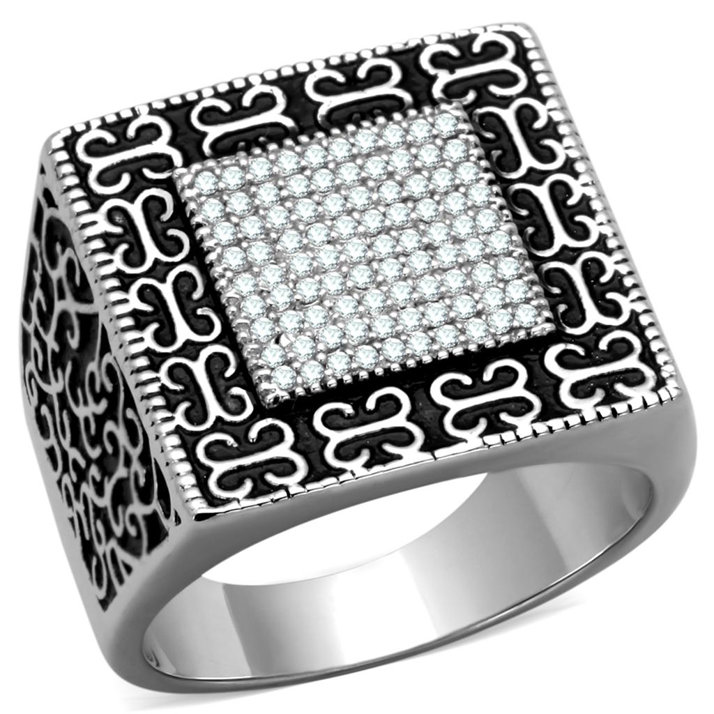 TS221 - Rhodium 925 Sterling Silver Ring with AAA Grade CZ  in Clear LuxuryLifeWay Online Store