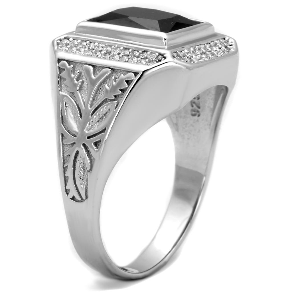TS224 - Rhodium 925 Sterling Silver Ring with AAA Grade CZ  in Black Diamond LuxuryLifeWay Online Store