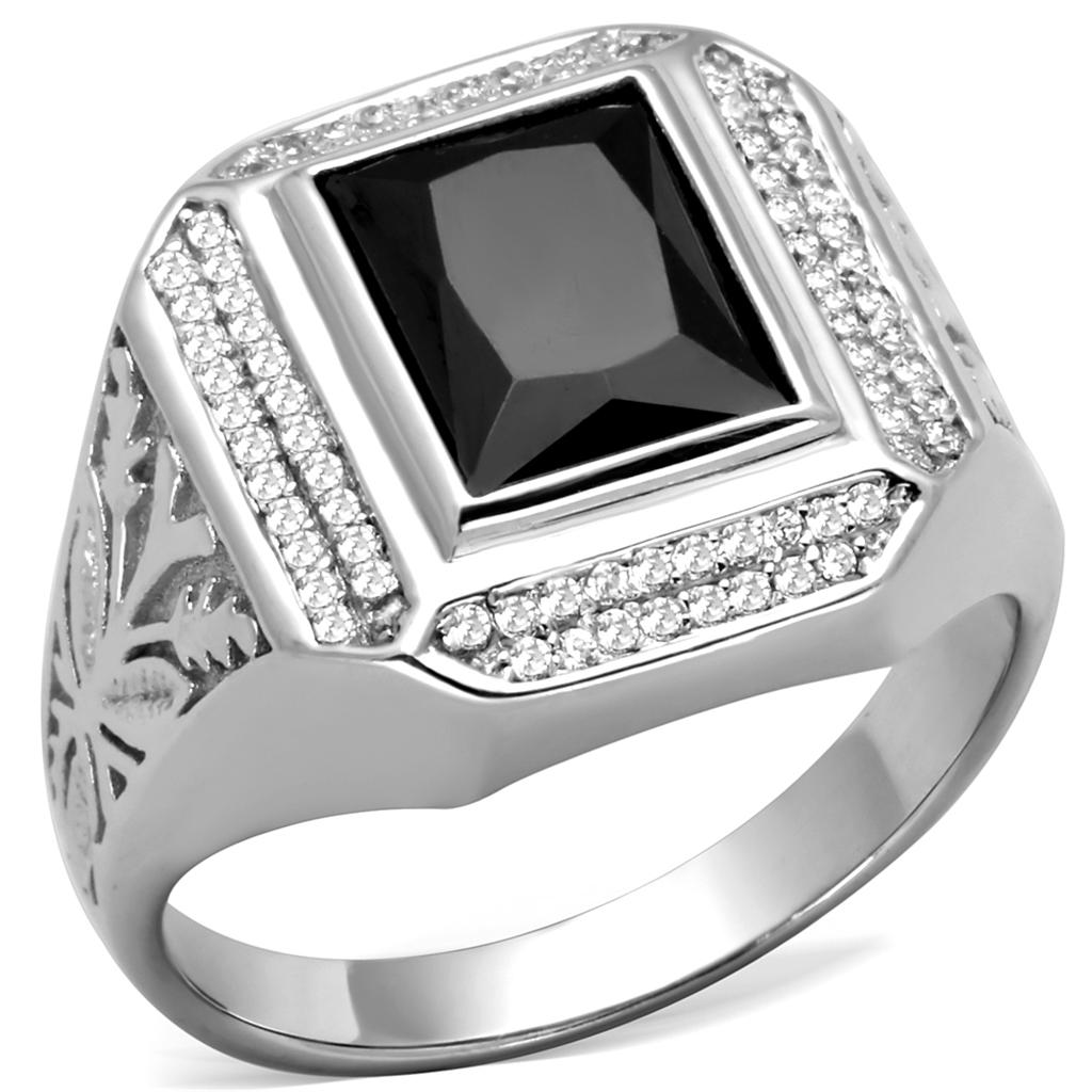 TS224 - Rhodium 925 Sterling Silver Ring with AAA Grade CZ  in Black Diamond LuxuryLifeWay Online Store