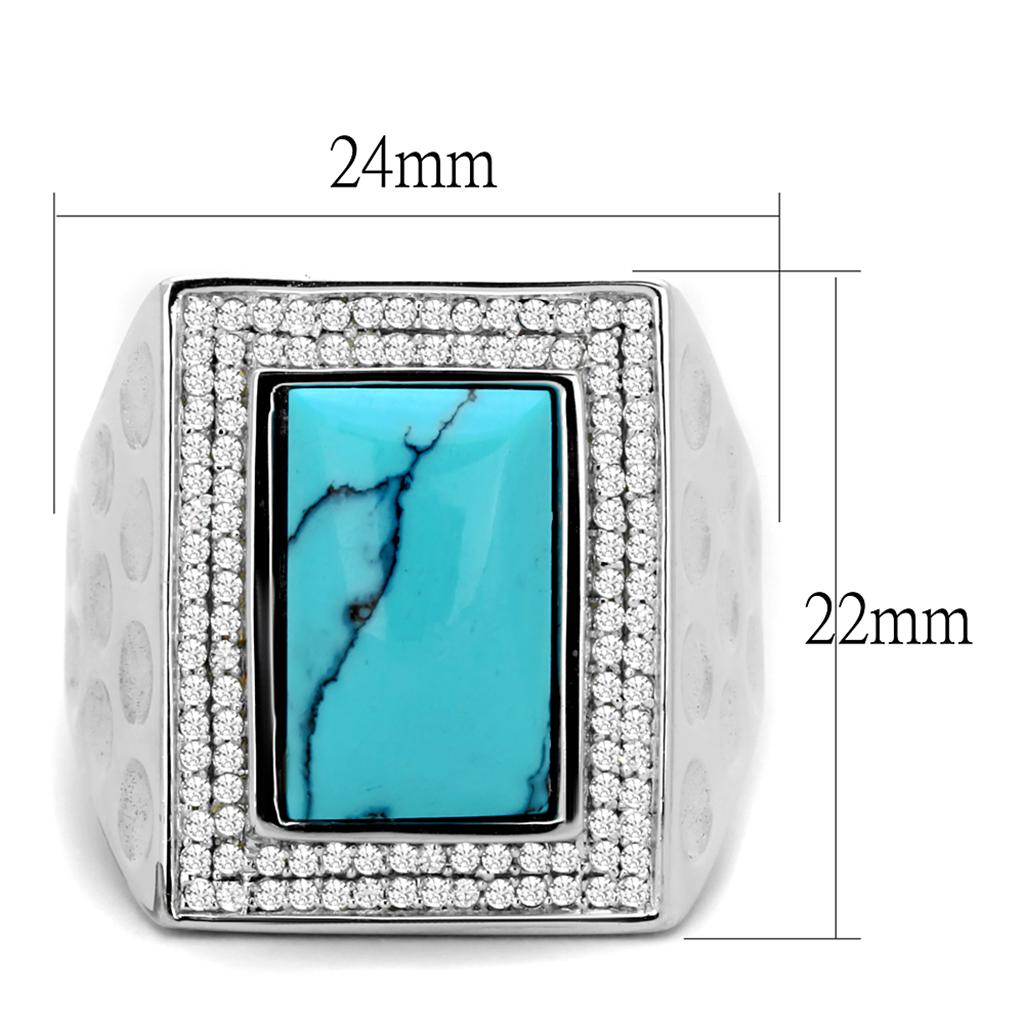 TS228 - Rhodium 925 Sterling Silver Ring with Synthetic Turquoise in Sea Blue LuxuryLifeWay Online Store