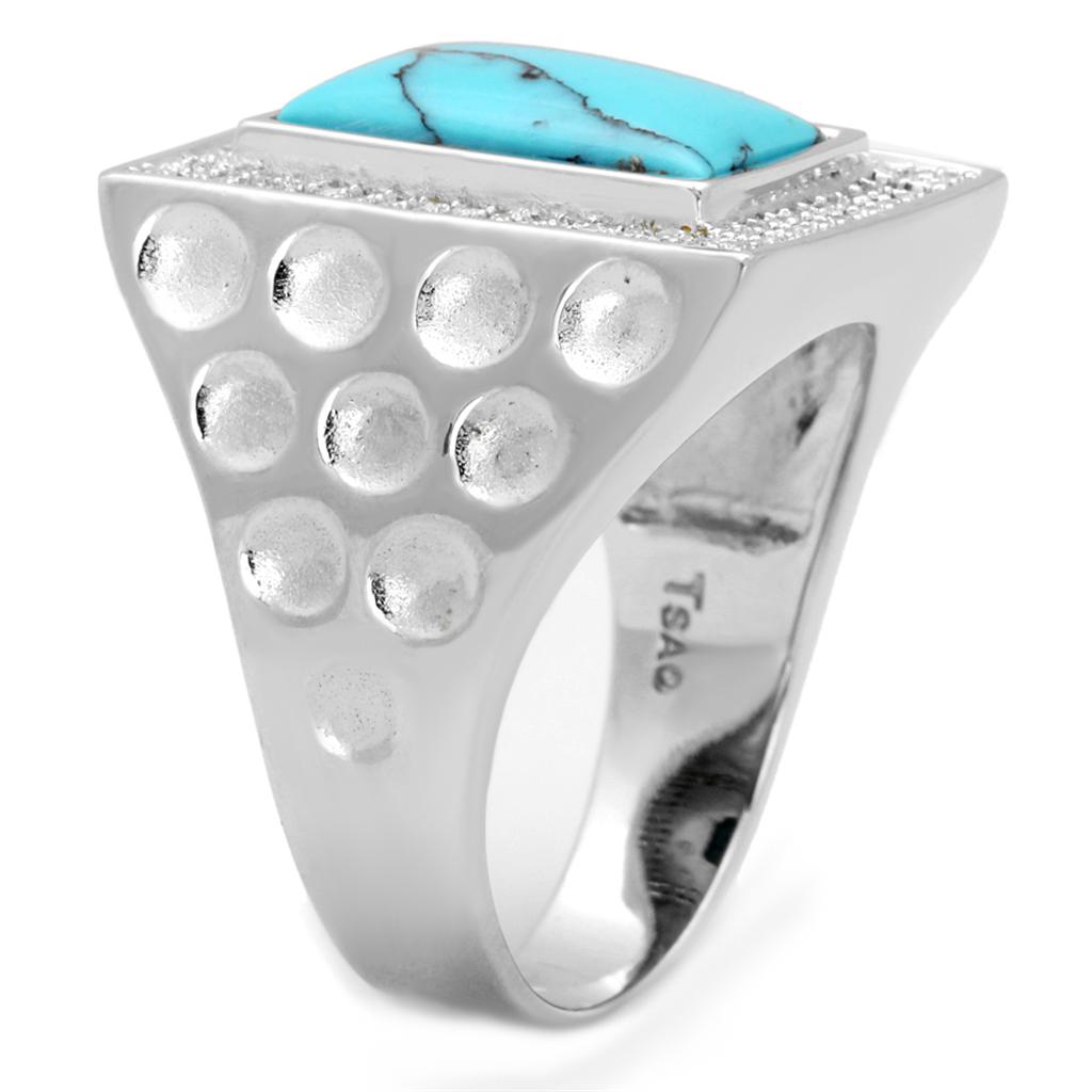 TS228 - Rhodium 925 Sterling Silver Ring with Synthetic Turquoise in Sea Blue LuxuryLifeWay Online Store