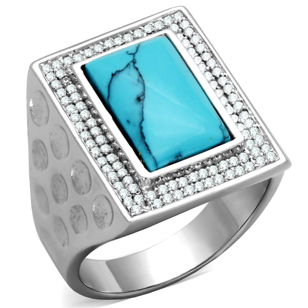 TS228 - Rhodium 925 Sterling Silver Ring with Synthetic Turquoise in Sea Blue LuxuryLifeWay Online Store