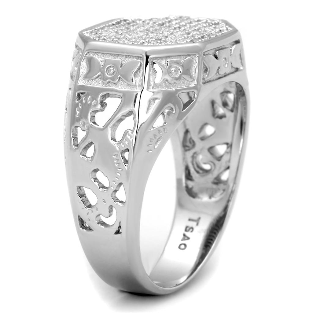 TS229 - Rhodium 925 Sterling Silver Ring with AAA Grade CZ  in Clear LuxuryLifeWay Online Store