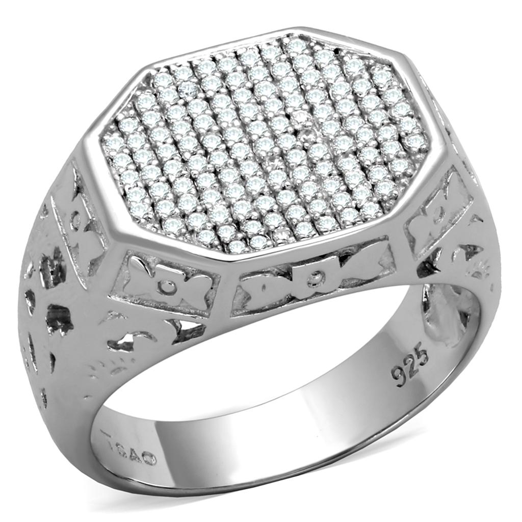 TS229 - Rhodium 925 Sterling Silver Ring with AAA Grade CZ  in Clear LuxuryLifeWay Online Store