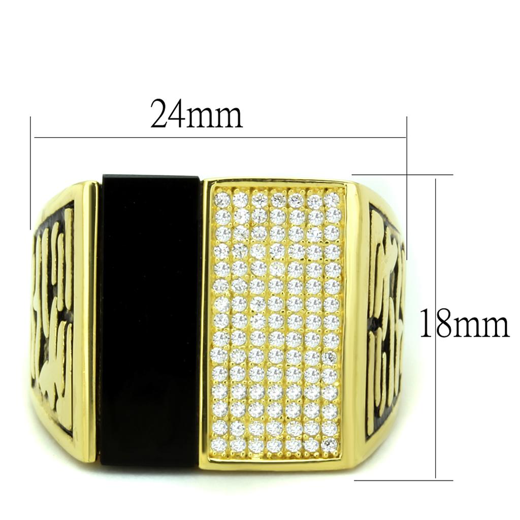 TS236 - Gold 925 Sterling Silver Ring with Semi-Precious Onyx in Jet LuxuryLifeWay Online Store