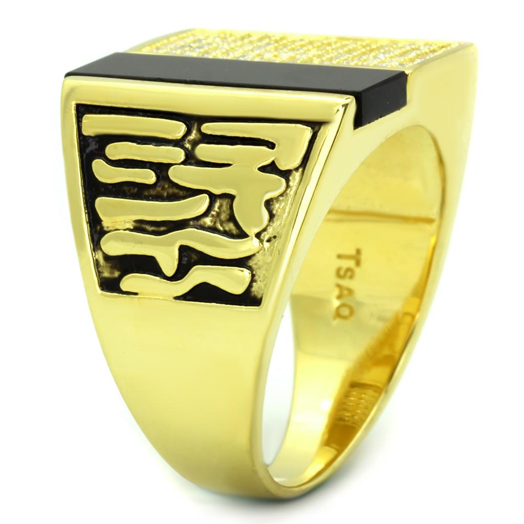 TS236 - Gold 925 Sterling Silver Ring with Semi-Precious Onyx in Jet LuxuryLifeWay Online Store