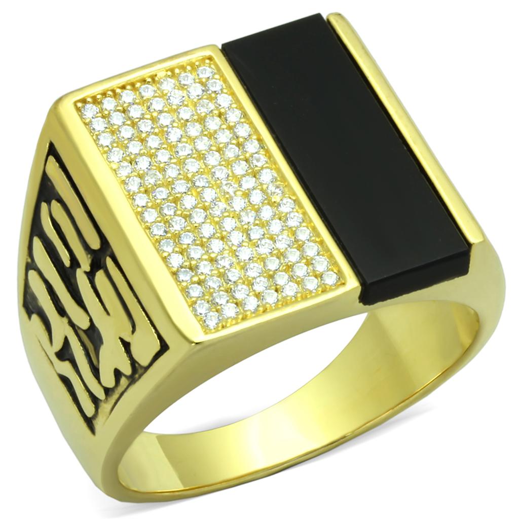 TS236 - Gold 925 Sterling Silver Ring with Semi-Precious Onyx in Jet LuxuryLifeWay Online Store