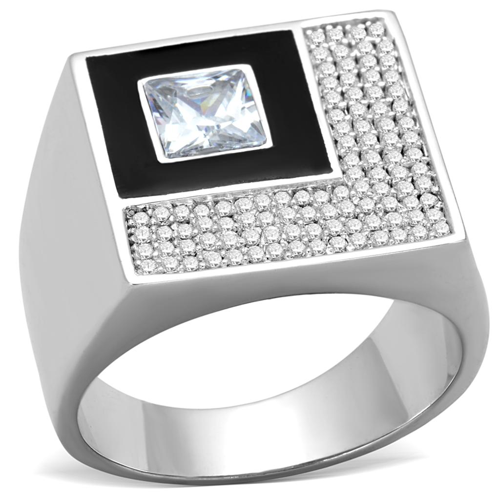 TS242 - Rhodium 925 Sterling Silver Ring with AAA Grade CZ  in Clear LuxuryLifeWay Online Store